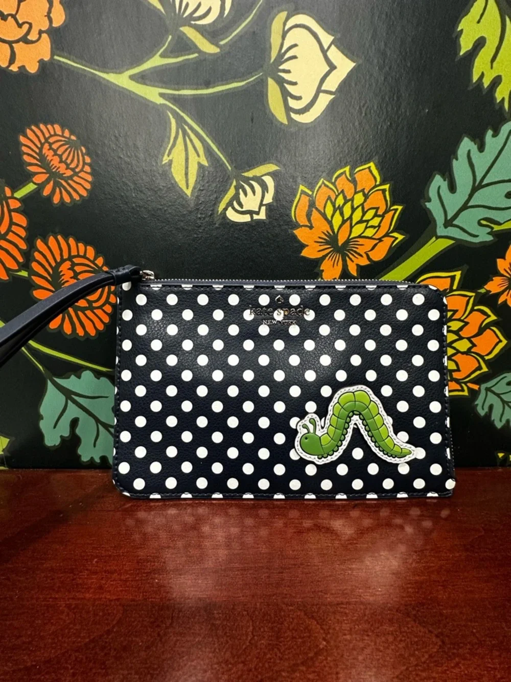 Kate Spade Inchworm Polka Dot L Zip Wristlet NWT Enchanted Forest Novelty